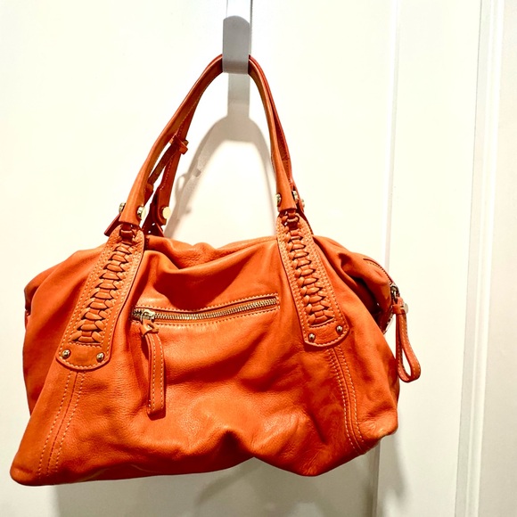 Aqua Maddonna Orange Leather handbag w/leopard lining. In excellent condition. - Picture 4 of 6
